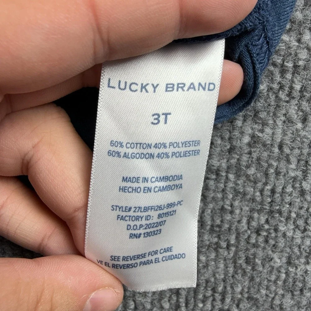Lucky Brand Shirt Kids 3T Blue Hooded Long Sleeve Rainbow Logo Graphic Tee